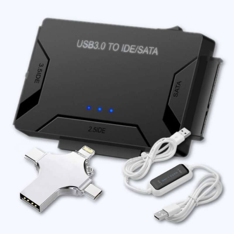USB 3.0 til IDE/SATA Harddiskadapter + Telefonadapter 64 GB + Datakabel